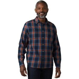 NWT New Prana Dolberg Flannel Blue and Red Plaid Button Down Shirt in Nautical